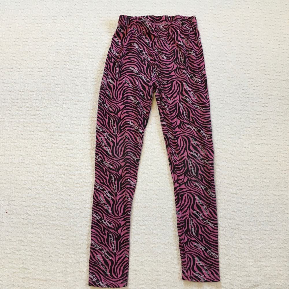 Baby Phat Kids Girls Pink‎ Black Zebra Print Leggings Size 8/10